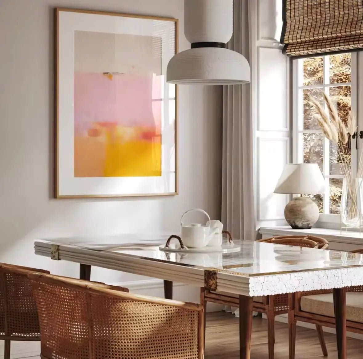 BLUSH HORIZON | Affiche Abstraite Rose Poudré et Ocre Contemporaine - Muses Galerie20x30