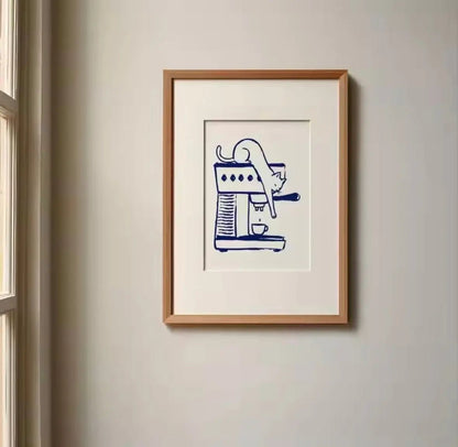 CAT BARISTA | Affiche Café Minimaliste avec Chat et Machine à Espresso - Muses Galerie20x30