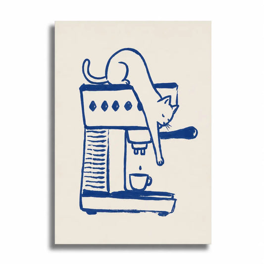 CAT BARISTA | Affiche Café Minimaliste avec Chat et Machine à Espresso - Muses Galerie20x30