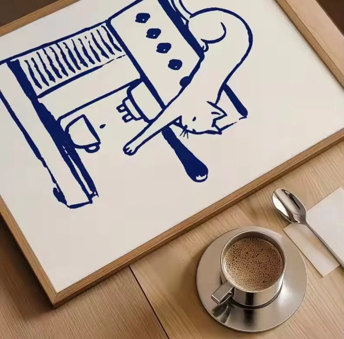 CAT BARISTA | Affiche Café Minimaliste avec Chat et Machine à Espresso - Muses Galerie20x30