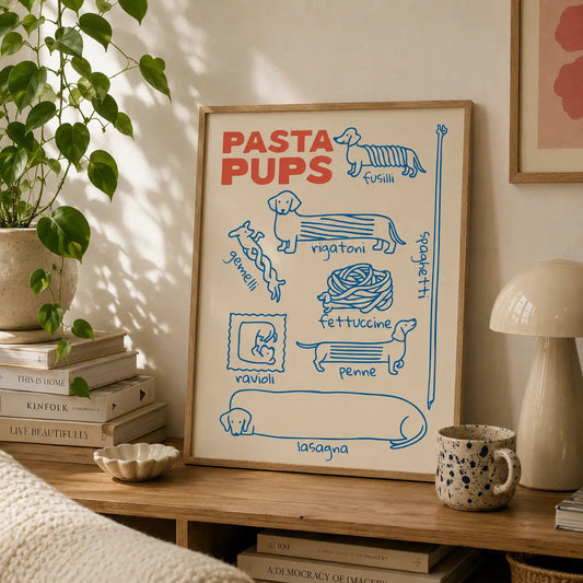 PASTA PUPS | Affiche Chien Design pour Cuisine et Amoureux des Teckels - Muses Galerie20x30