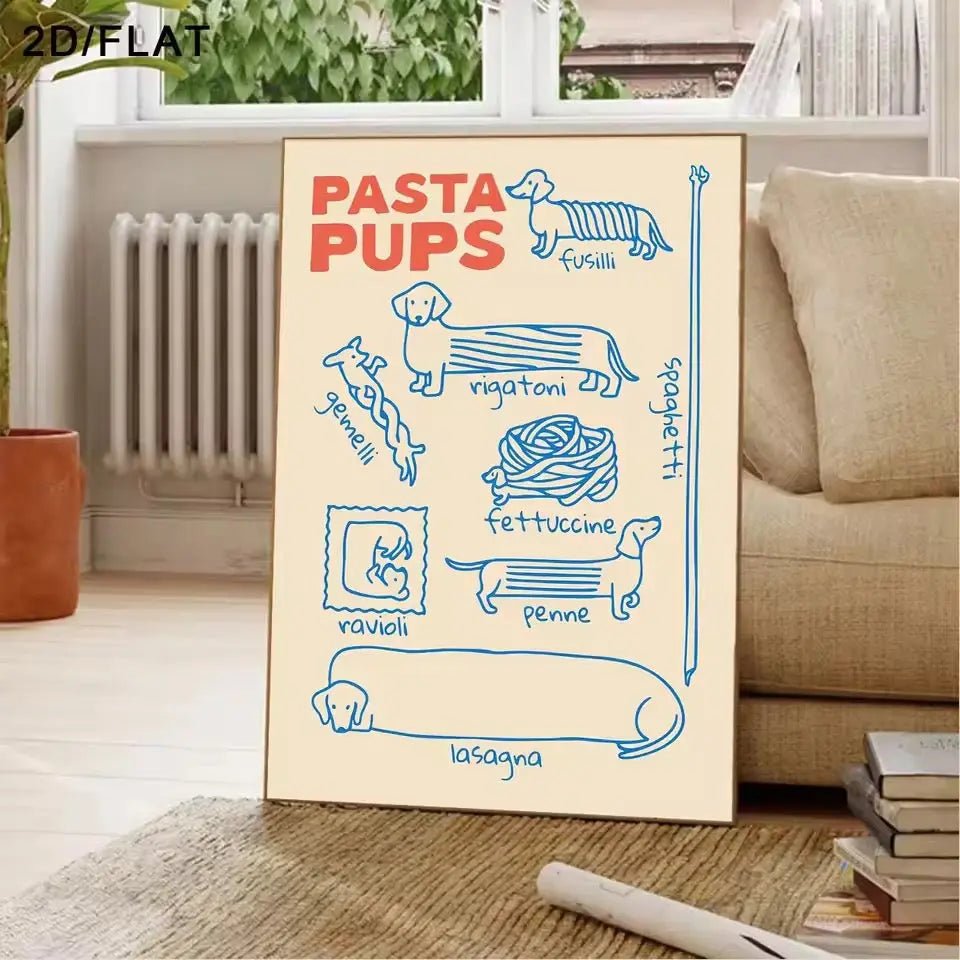 PASTA PUPS | Affiche Chien Design pour Cuisine et Amoureux des Teckels - Muses Galerie20x30
