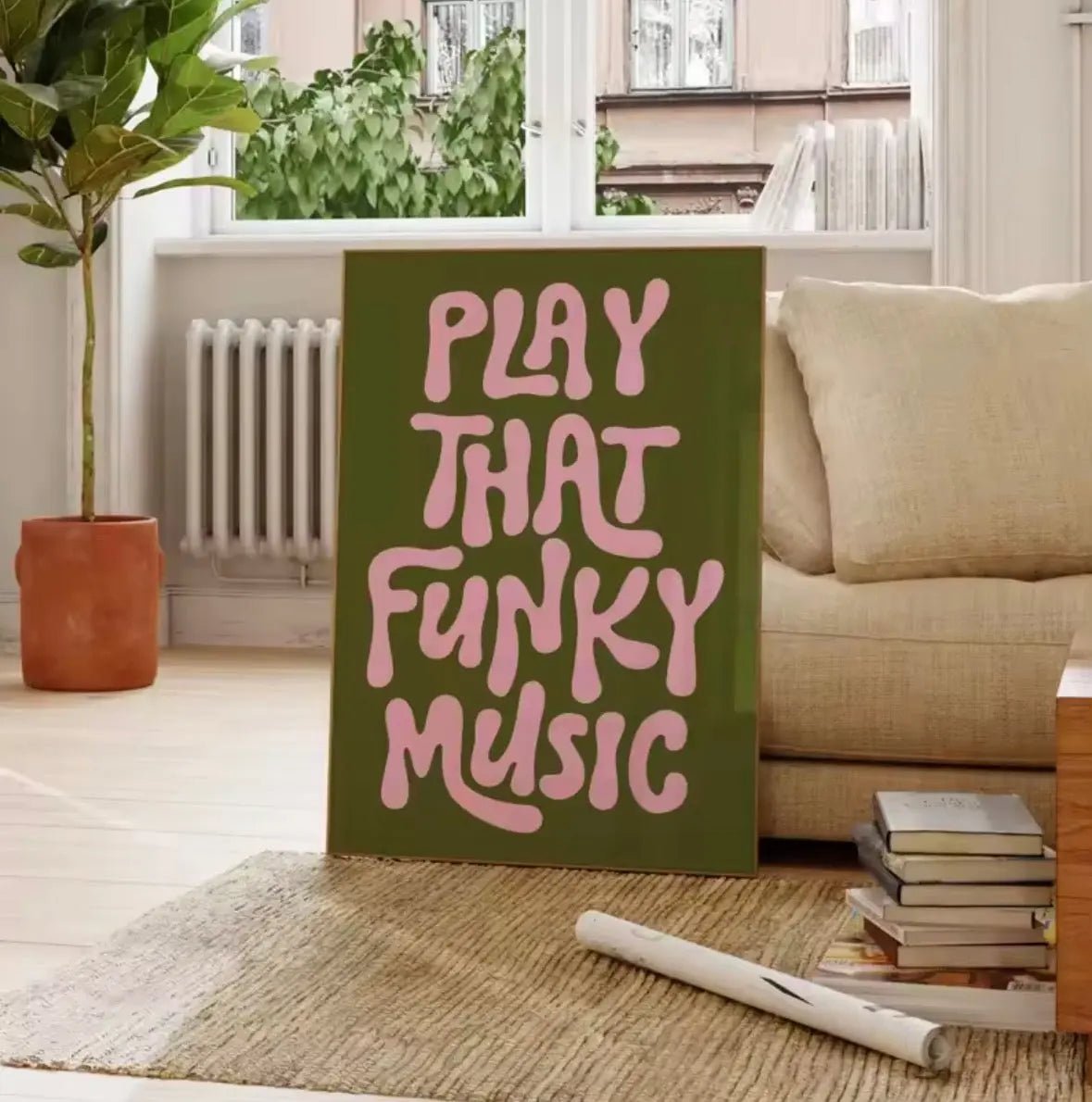 PLAY THAT FUNKY MUSIC – Affiche Typographique Rétro Années 70 - Muses GalerieKaki20x30
