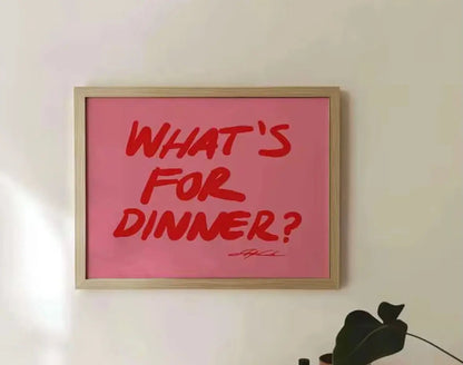 WHAT’S FOR DINNER? | Affiche Cuisine Design Colorée et Typographie Moderne - Muses GalerieRouge et Rose20x30