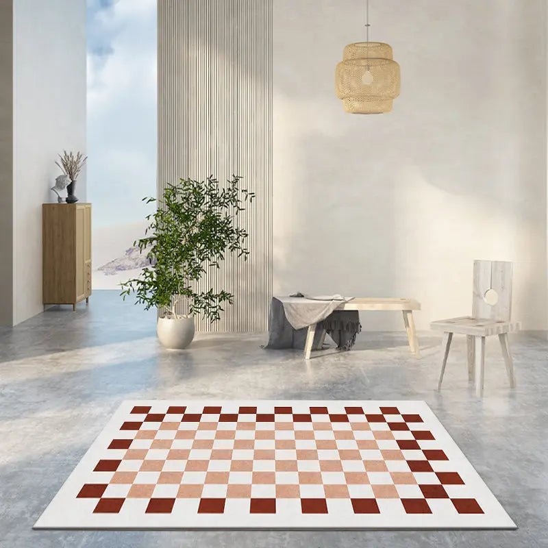 TAPIS DAMIER BICOLOR - Muses GalerieOrange encadrement bordeaux80x120 cm