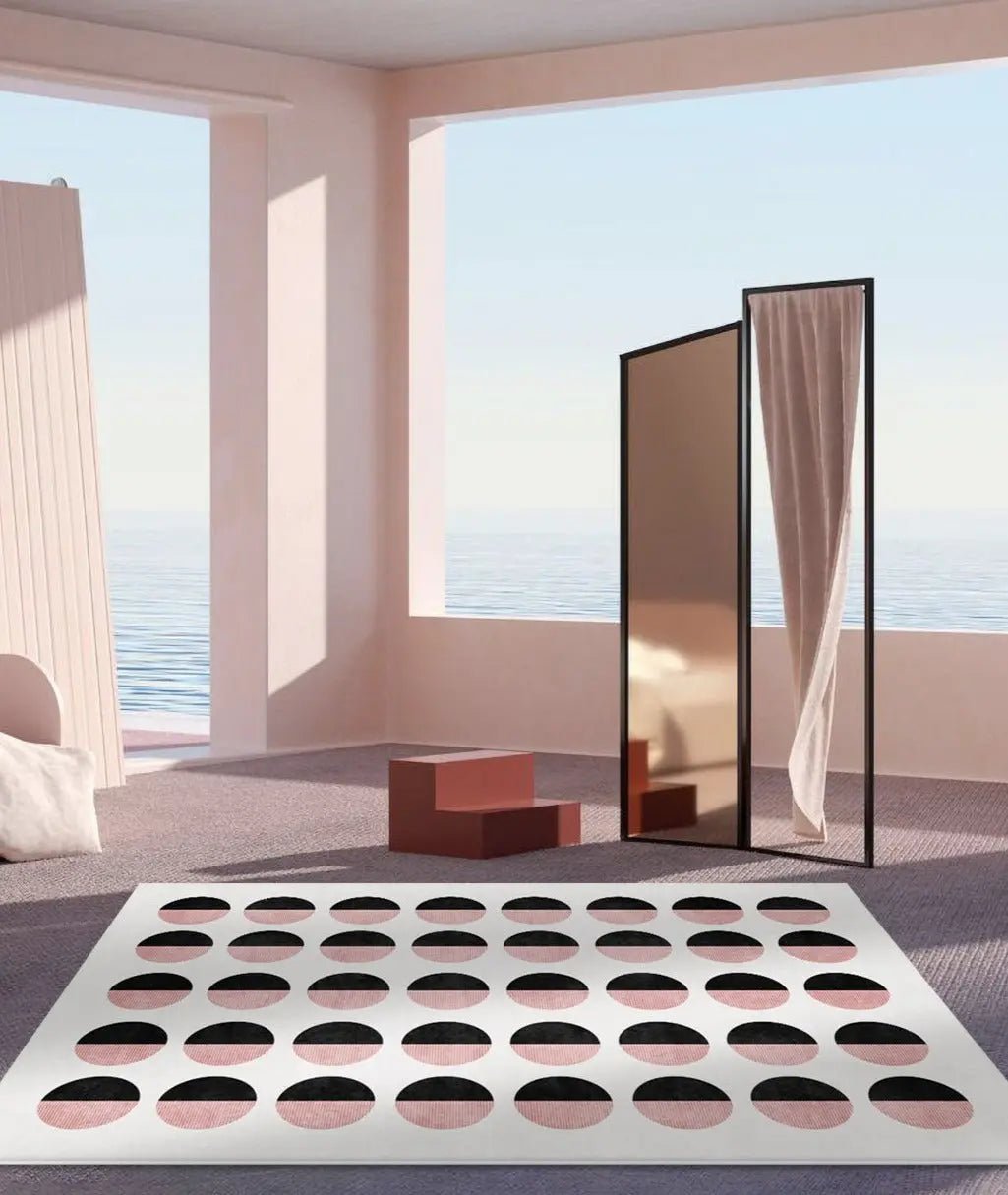 TAPIS DAMIER BICOLOR - Muses GalerieRonds noir et rose80x120 cm